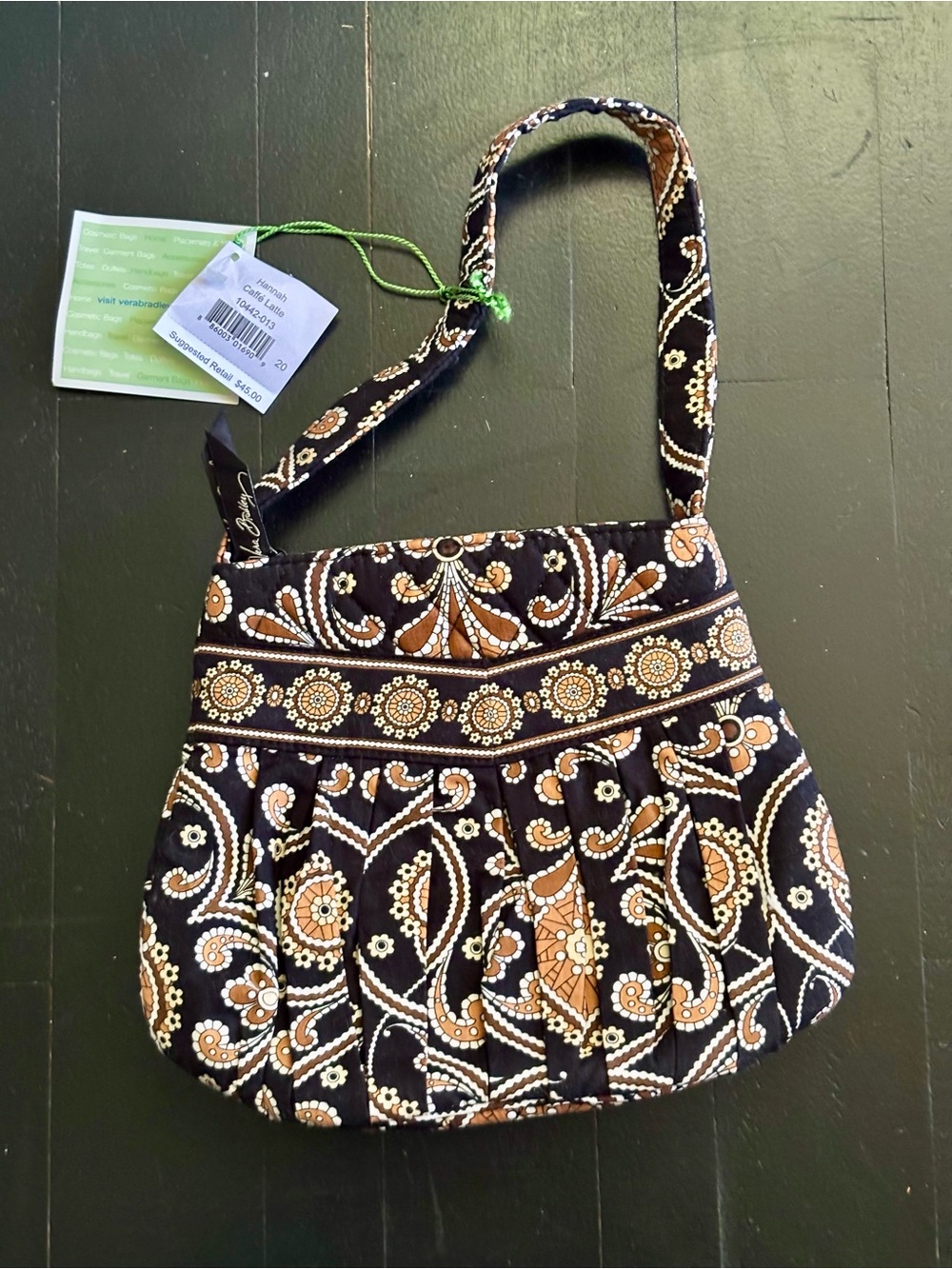 VERA BRADLEY Hannah Caffe Latte Quilted Paisley Zip Shoulder Bag Inner Pockets